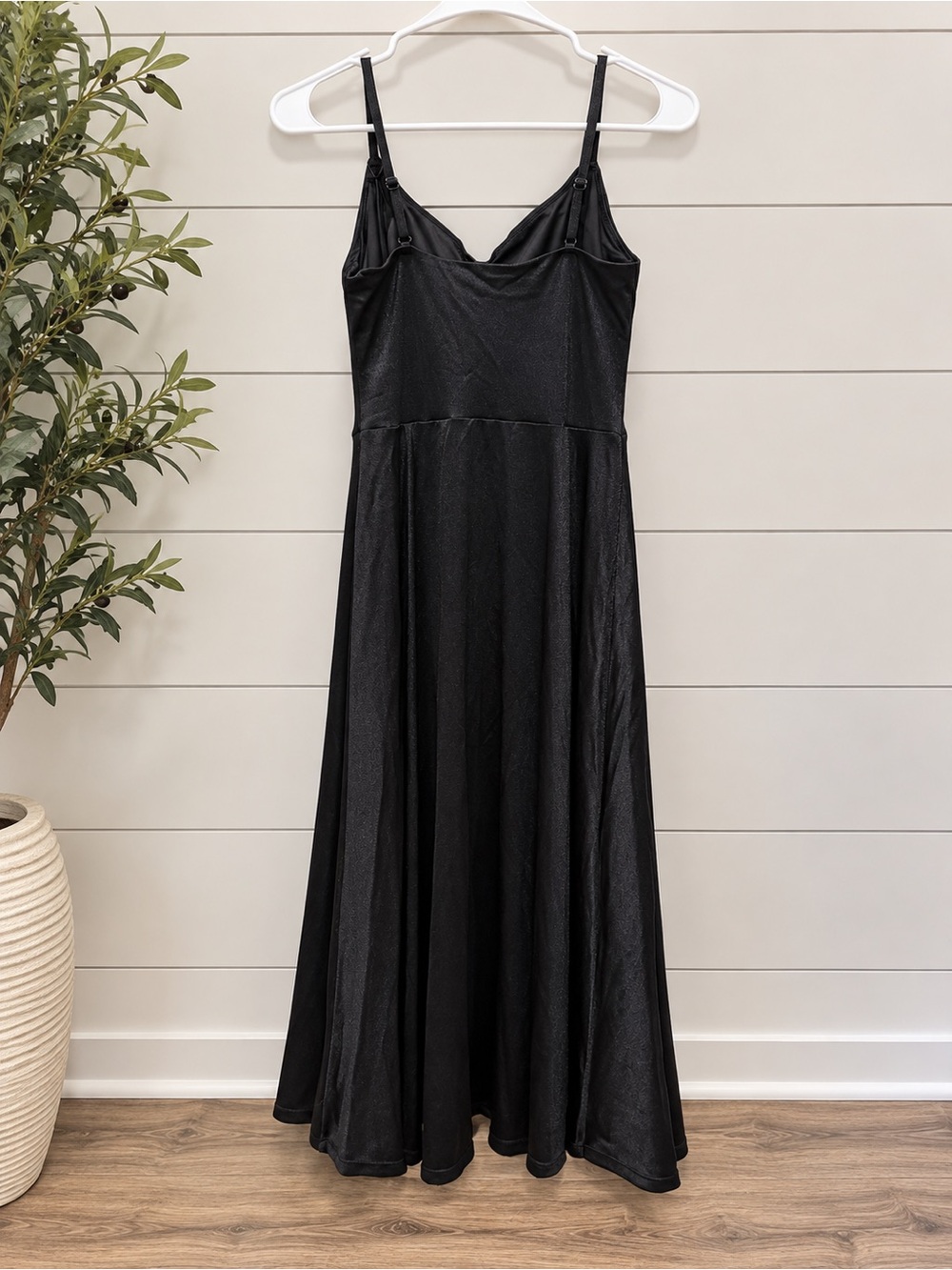 Black Slip Dress with Draped Cowl Neck - Picture 2 of 7